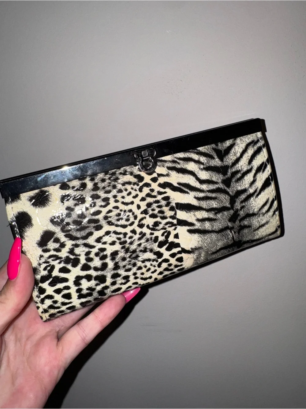 Animal Print Clutch Wallet - Black & Cream